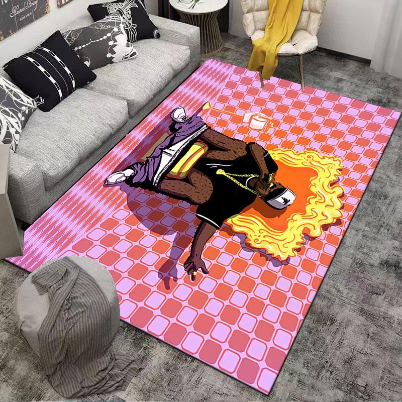 Hip Hop Style in Orange Blaze suitable as a non-slip mat for the living room or bedroom sofa