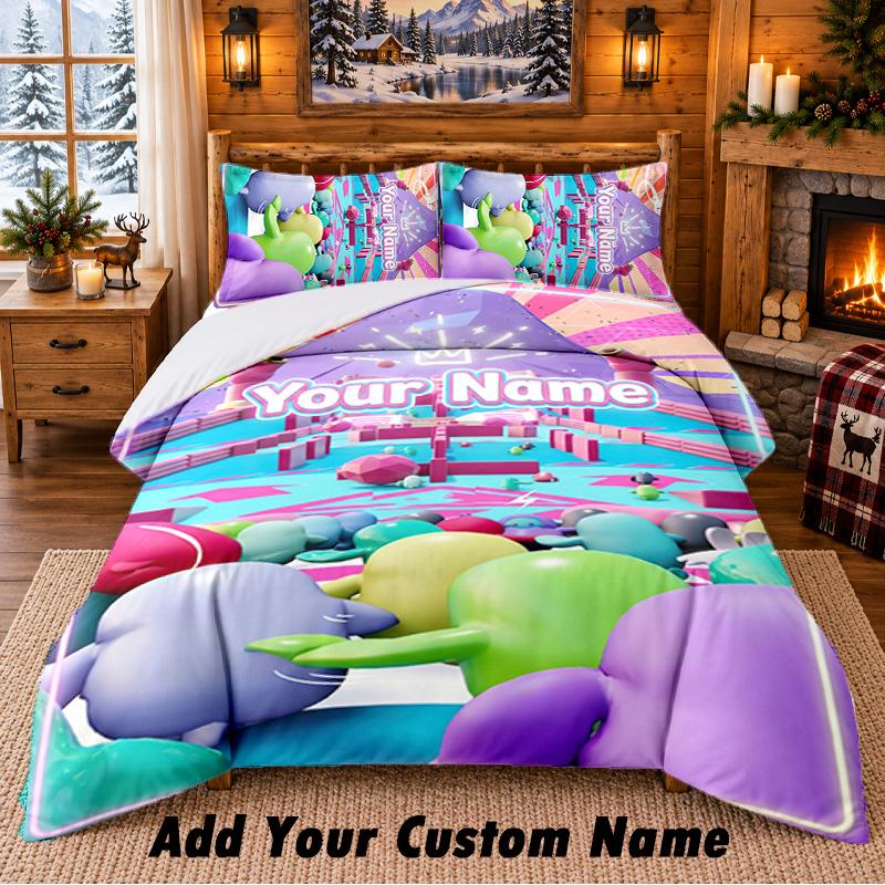 Fall Guys Custom Name 3Pcs Bedding Set 1 Bed Sheet 2 Pillowcases Bedroom Home Decor