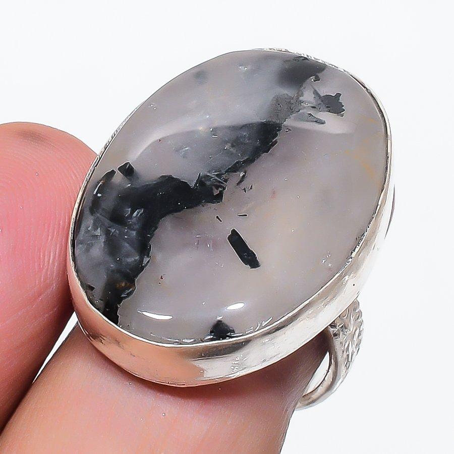Black Rutile Gemstone 925 Sterling Silver Jewelry Ring Size 7