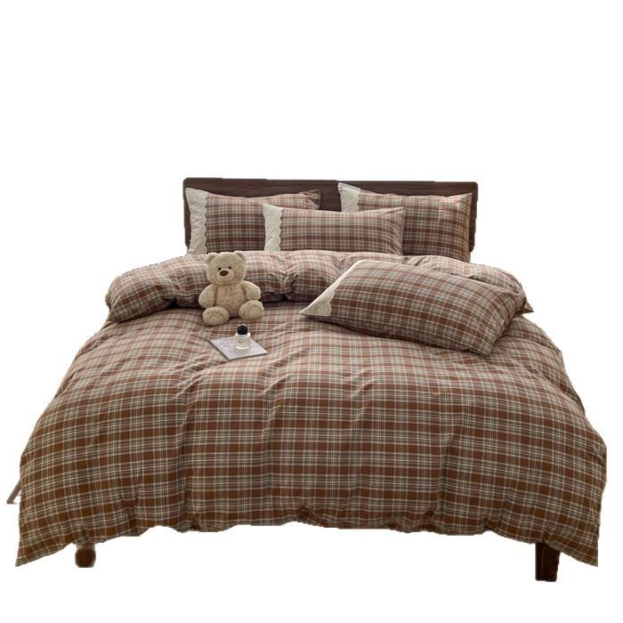 Французский стираный хлопковый комплект постельного белья Класса А, 2026 Студенческий Простой Muji Дом, 4 предмета