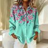 Женская рубашка с пуговицами с цветочным принтом, повседневная рубашка с длинными рукавами, блузки, повседневные базовые топы больших размеров