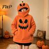 Holiday Party Apparel Women Oversized Halloween Pumpkin Hoodie, Fall Long Sleeve Hooded Loose Fit Hoodie Sweatshirt with Pocket, Jack-O-Lantern
