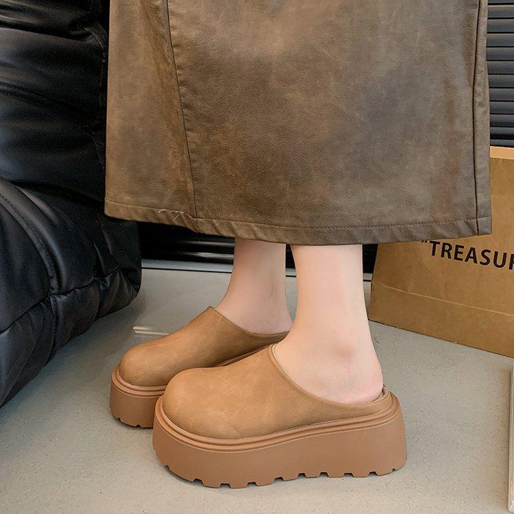 Кожаные туфли Бокен женские осенне-зимние на толстой подошве, пушистые тапочки-маффины, новинка 2025 года, туфли из хлопка с закрытым носком и пяткой