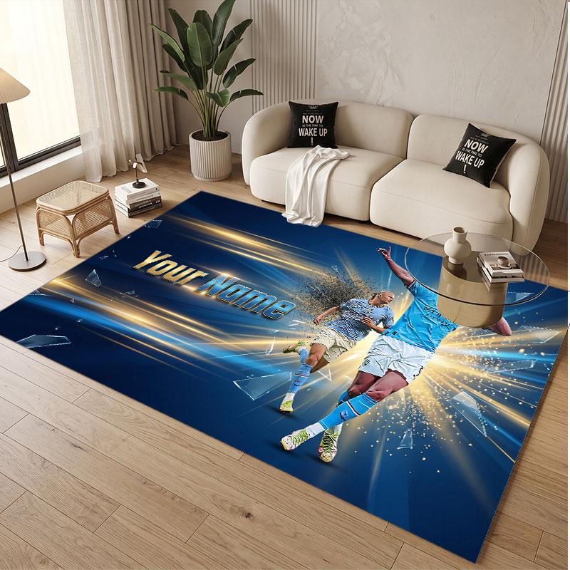 Custom Rug Erling Haaland Pattern Print Name Text Soft Non‑Slip Floor Carpet for Home Indoor Decoration