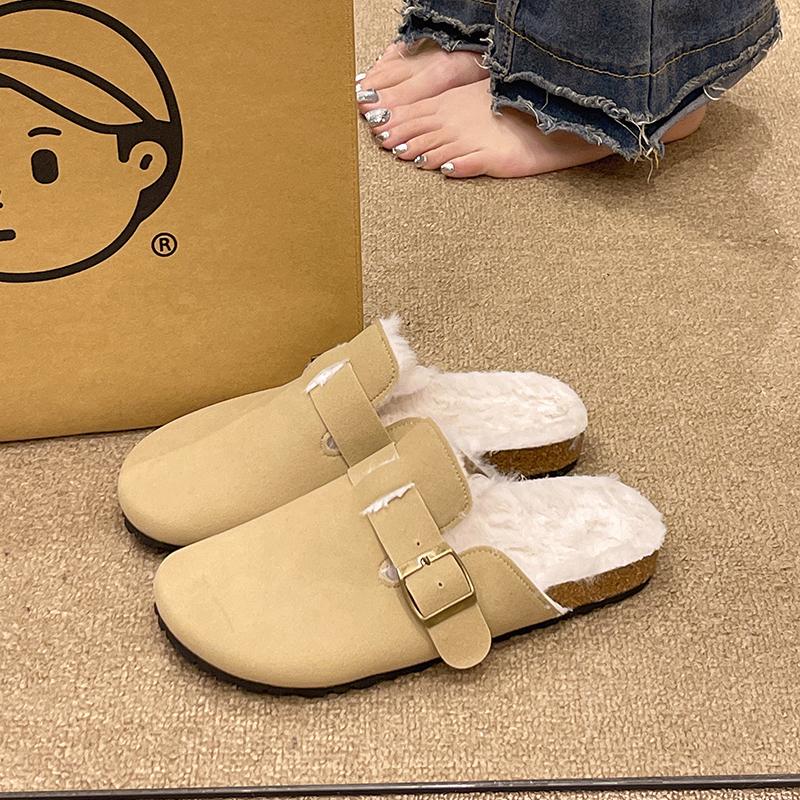 Женские тапочки-сабо, классические тапочки из пробки, нескользящие туфли из пробки для улицы, женские с поддержкой свода стопы, плюшевые домашние тапочки для женщин