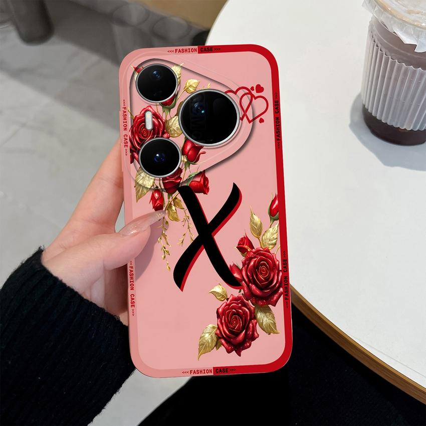 For Huawei Pura 80 Pro+ 80Ultra Pura 90 Pro Max Case Elegant Rose Letters Phone Cover Soft Liquid Silicone High Quality Shell for Pura80 Pura90 Bumper