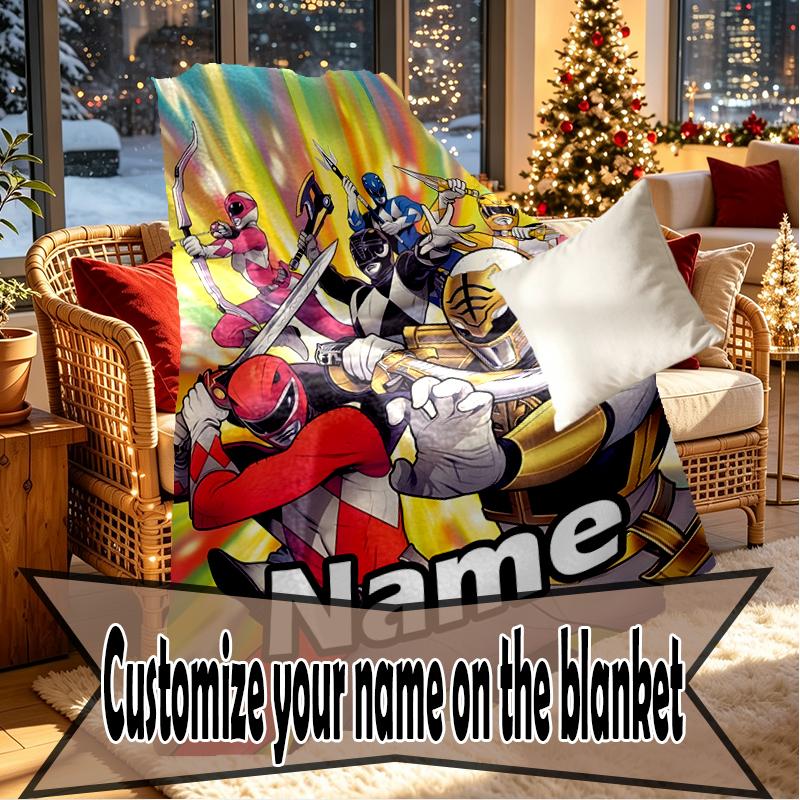 Custom Name Personalized Mighty Morphin Power Rangers Print Blankets, Home Decor, Bedroom, Sofa, Camping, Couch, Gifts for Birthday Christmas