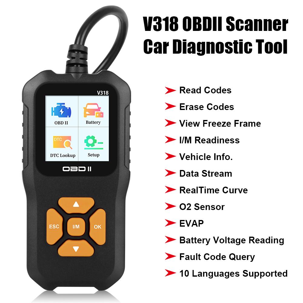 OBD2 Scanner Check Engine System Car Diagnostic Tool Multi-language Battery Tester Code Reader V318 Read Vehicle Information