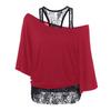 Size Plus Women Loose Vest Lace Stitching Oblique Collar Bat Tshirt Fashion