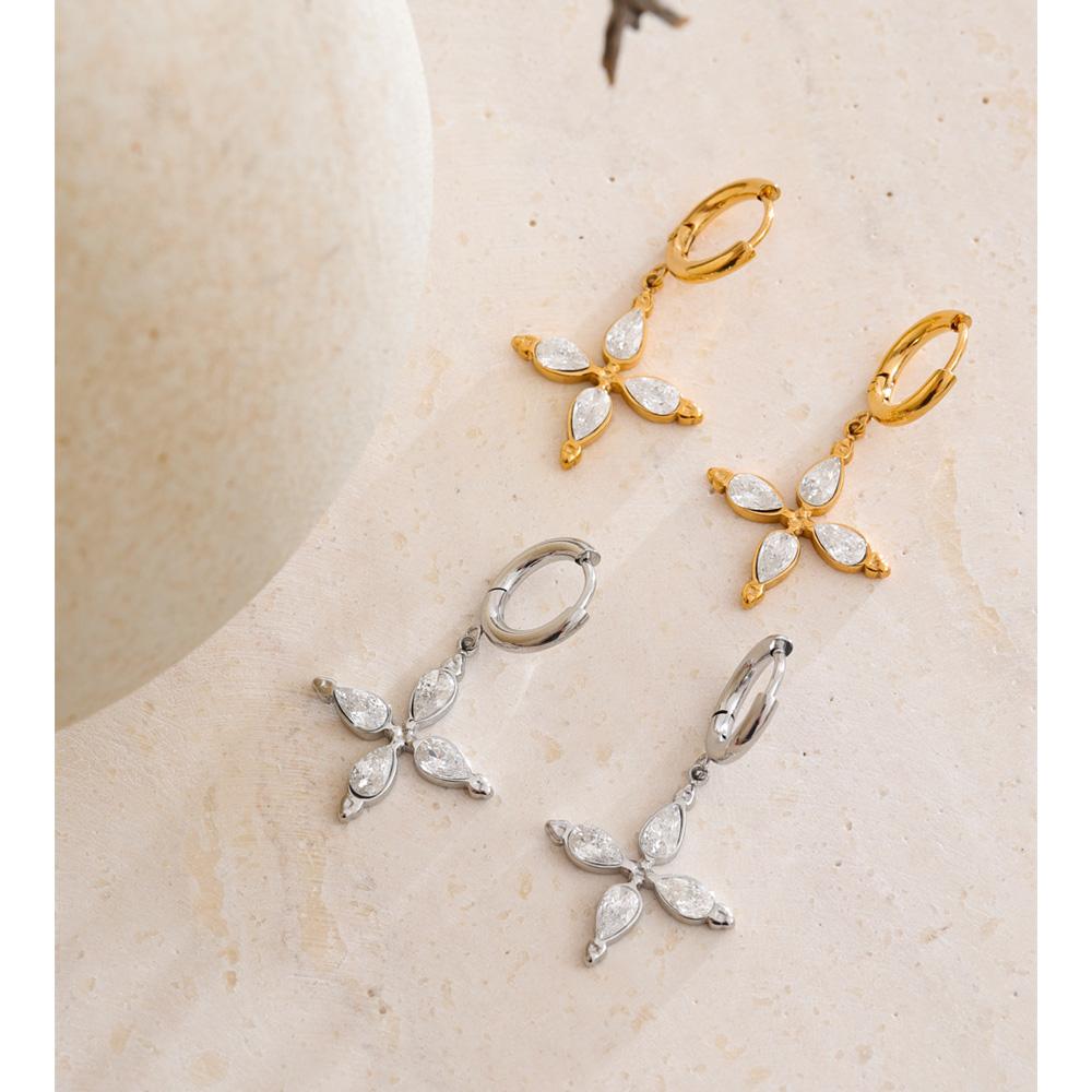 Eetit High Quality Stainless Steel Cubic Zirconia Flower Drop Hoop Earrings High Quality Temperament Fashion Jewelry