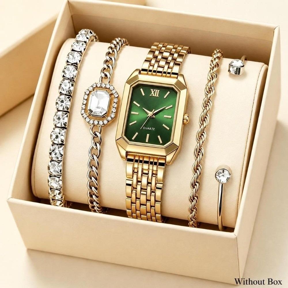 Quartz Movement Women Quartz Watch Stainless Steel Strap Ladies Watch Set Daily Wear
