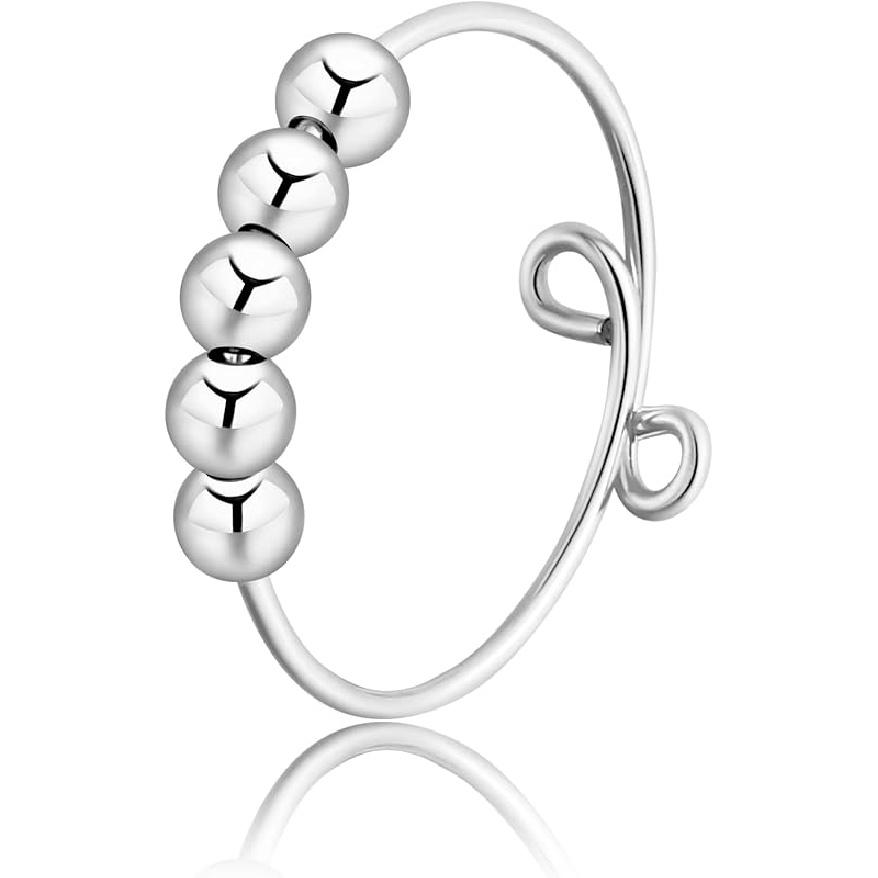 ASCOMY Gold Fidget Spinner Ring for Relieving Stress Anxiety 14K Gold Plated Dainty Adjustable CZ Four Leaf Stackable Rings for Women Every Jewelry