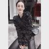 Women's European Palace Style Puff Sleeve Pleated Top for Autumn/Winter