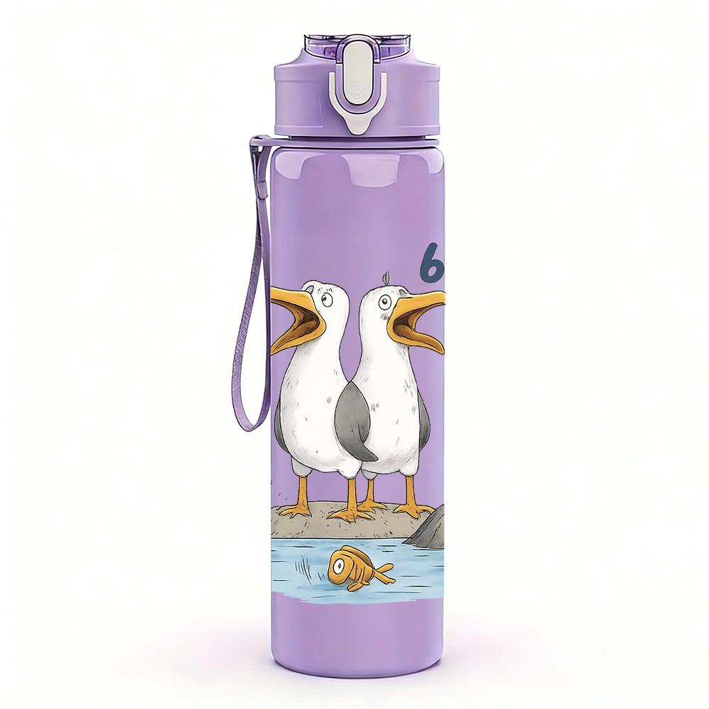 1PC Geese Number Six Seven Print 750ml Color Plastic Sports Water Bottle Leakproof Flip Straw Lid Suitable for Sports Office Home Use