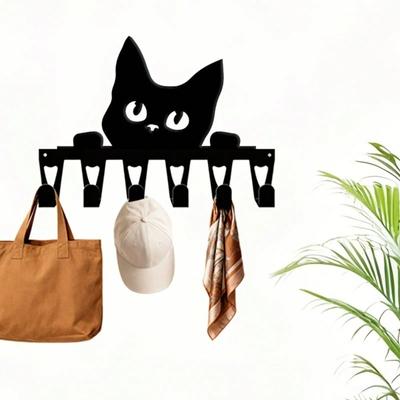 Настенный держатель для ключей Черная кошка Железная стойка для ключей с 6 крючками Подарок для любителя животных для украшения дома