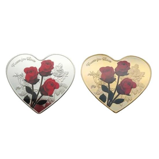 Памятная монета Lucky Love, креативная форма, двусторонний дизайн, романтические элементы, украшение для монеты на День святого Валентина