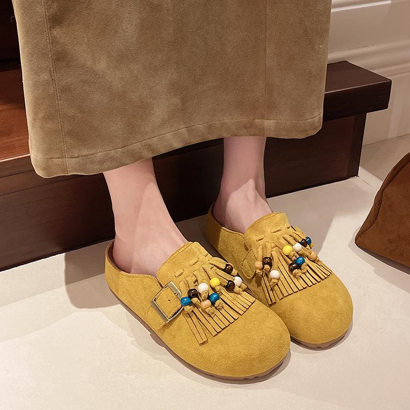2025 Весна-осень Модные цельные туфли на толстой подошве, увеличивающие рост, на полукаблуке, женские шлепанцы с повязкой в ретро-стиле