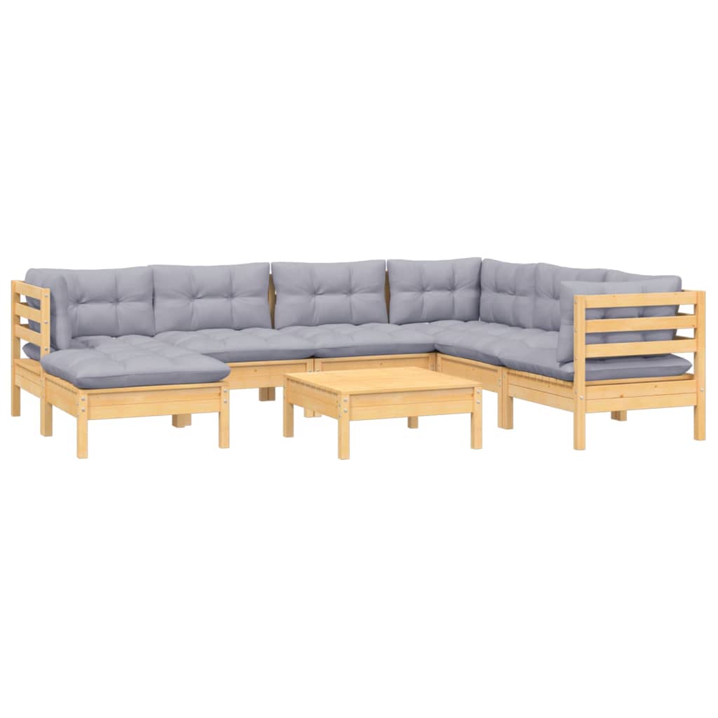 Vidaxl 8-Cz. Zestaw Wypoczynkowy Do Ogrodu, Szare Poduszki, Sosna