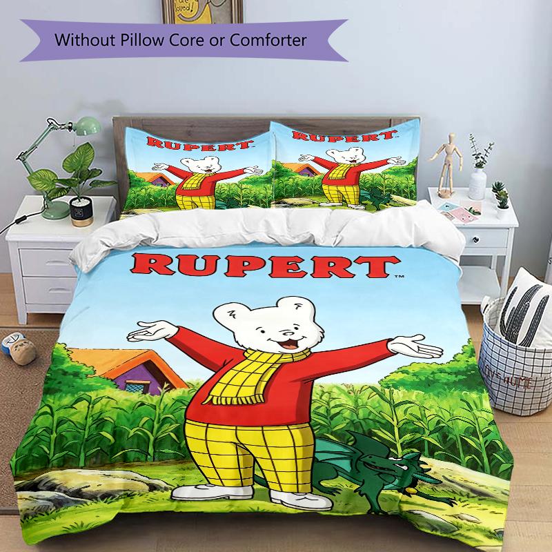 3Pcs Rupert'S Outdoor Adventure Bedding Set Quilt Cover Pillowcase Home Christmas Xmas Halloween Gift 1 Duvet Cover 2 Pillowcase M924443