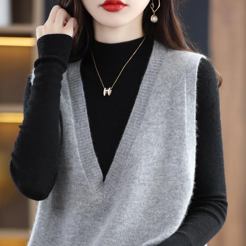 Женский жилет с V-образным вырезом, кашемир Цинхэ, 30% кашемир, 70% шерсть, зимний вязаный пуловер, осенний свитер, кашемировый свитер