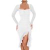 Женское модное сексуальное плиссированное боди-платье, элегантное коктейльное платье с длинным рукавом и квадратным вырезом