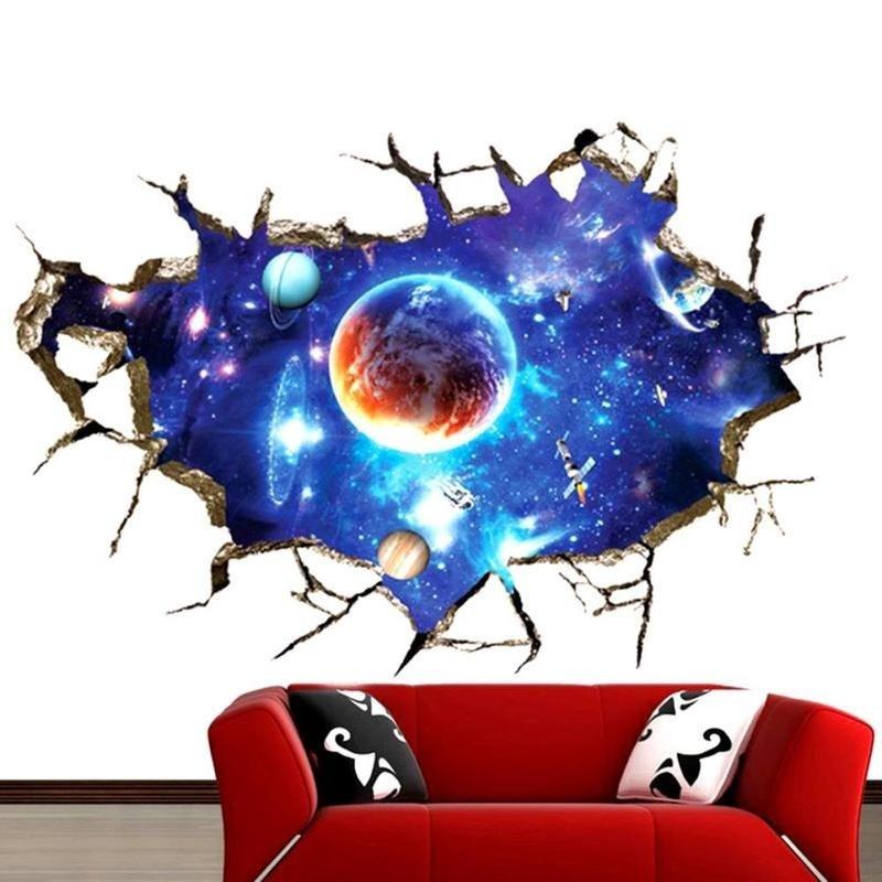 Новый 1 шт. 3D стерео сломанная стена пространство планета стикер на стену спальня гостиная украшение потолка паста