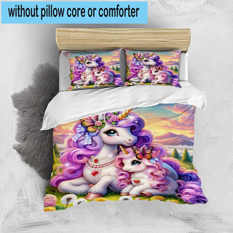 Magical Unicorn Fantasy 3pcs Bedding,Including 1pc Duvet Cover And 2pcs Pillowcases Perfect for Christmas,Ideal for Bedroom, Dormitory
