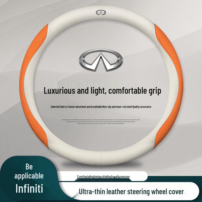 Чехол на руль из натуральной кожи для Infiniti: Подходит для QX50, QX60, QX80, Q50, Q70L, Q50L, FX3 - Все сезоны
