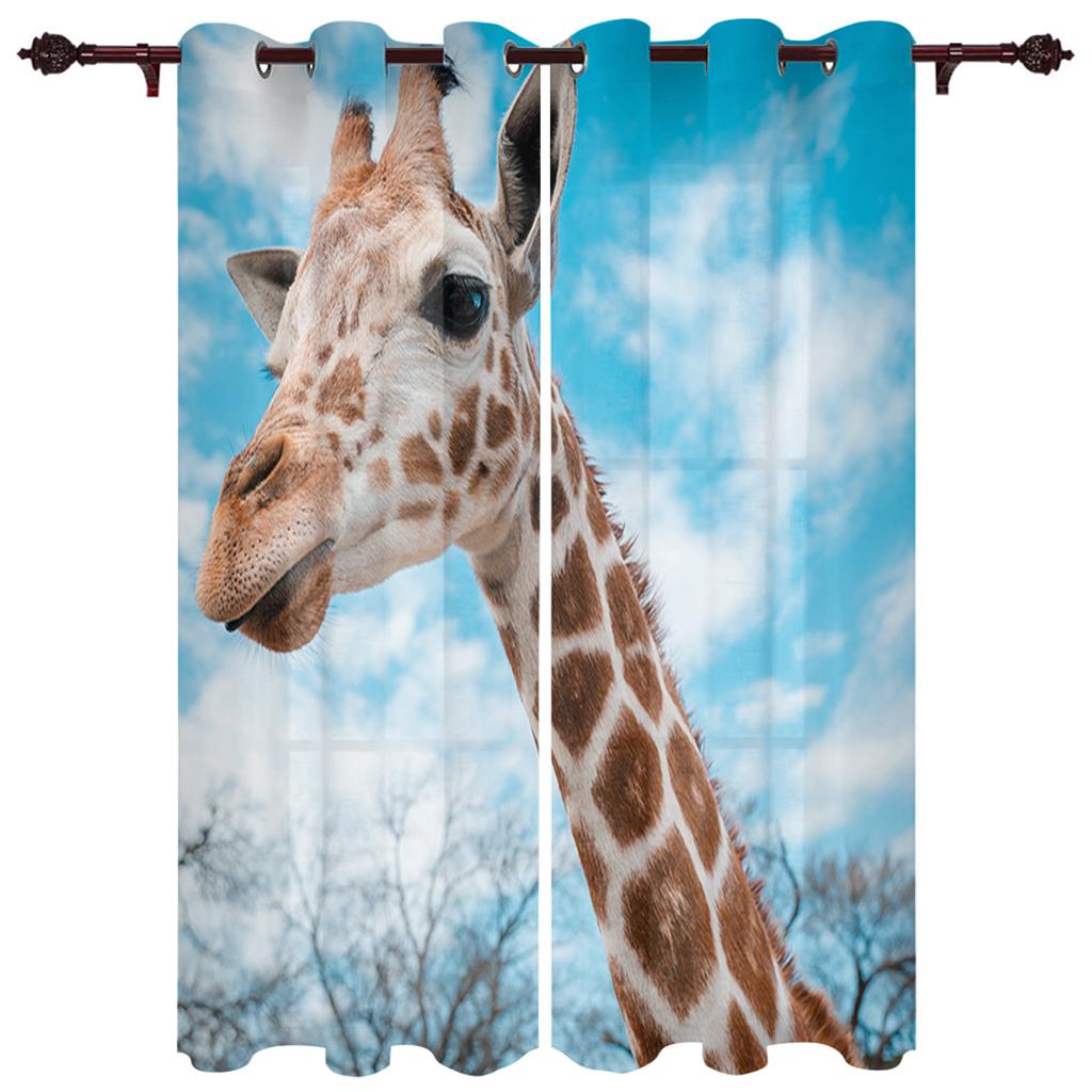 Fun Giraffe Animal Africa Watercolor Window Curtains Curtains for Living Room Decorative Items Living Room