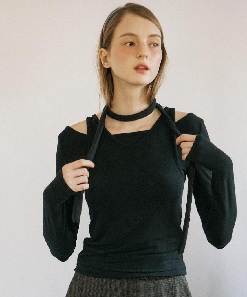 OURHOPE Wool Scarf Layered Long Sleeve - Black