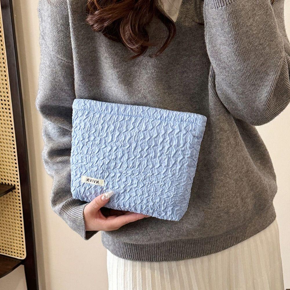 Portable Zipper Makeup Bag Large Capacity Solid Color Clutches Bag Storage Bag Travel