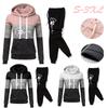 Womens Tracksuit Color Block Versatile Hooded Sweatshirt Jogging Black Sweatpants Printing Fashion Tops Casual Outfits