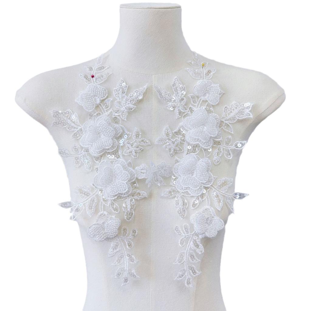Light Luxury High-End Flower Sequins Embroidery Pair Of Flowers Wedding Dress Dress Clothing Diy Accessories