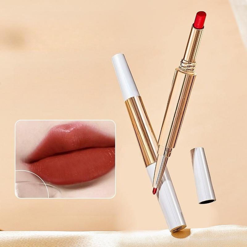 Губная помада с эфирным маслом розы, двухсторонняя, не выцветает, не оставляет следов на чашке, карандаш для губ, бархатно-матовая, освежает цвет лица, косметика для розовых губ