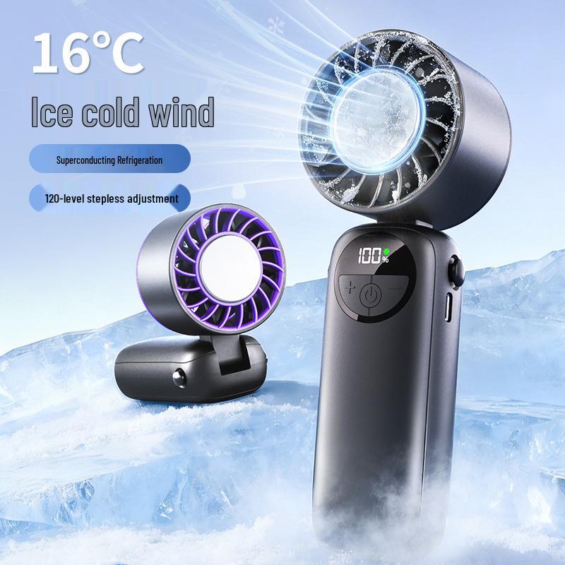 High-Speed Semiconductor Refrigeration Handheld Fan with Foldable Neck Strap and Ice Pack