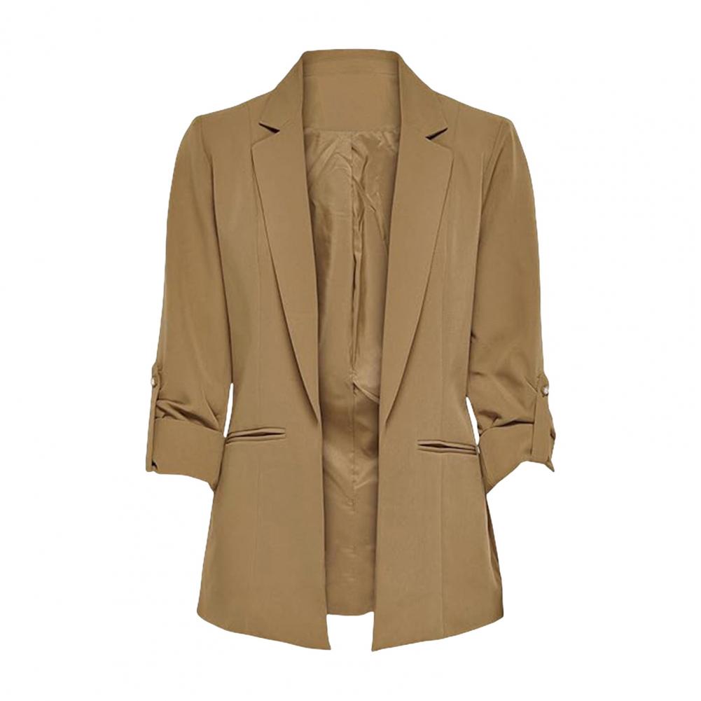 Women Suit Coat Turn-down Collar Long Sleeve Pockets Suit Jacket Solid Color Open Front Office Lady Business Outwear