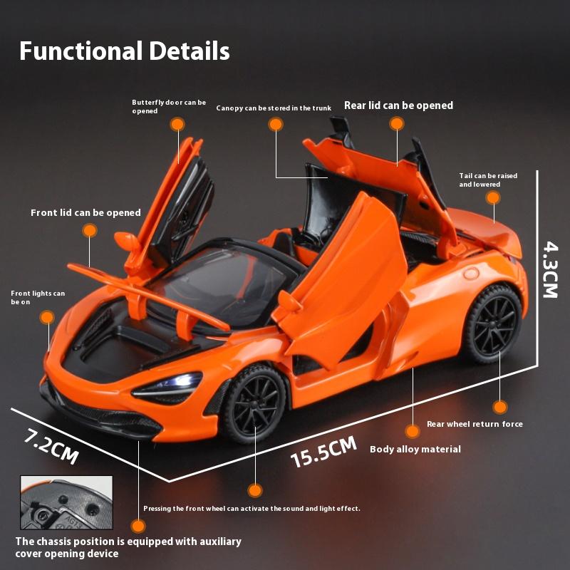 Boxed 1/32 Alloy Die-cast McLaren 720S Car Model, Children's Toy Car with Sound and Light, Desktop Decoration Ornaments for Boys Gifts