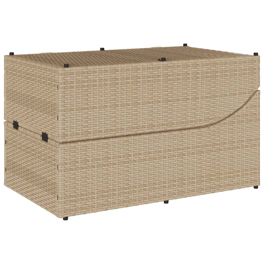 Folding Sun Lounger with Cushion and Storage Space Beige Poly Rattan