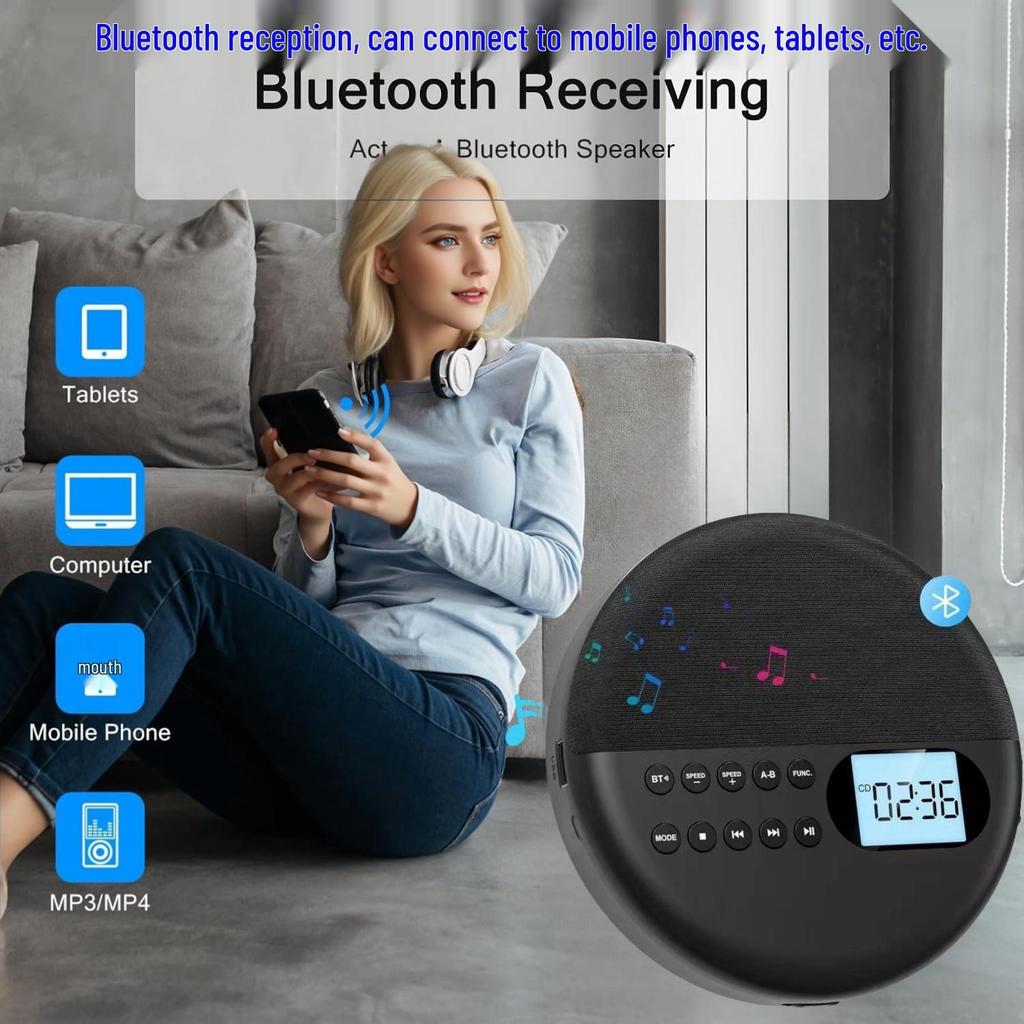 Bluetooth CD-плеер с двойными стереодинамиками, защитой от ударов и функцией повтора USB