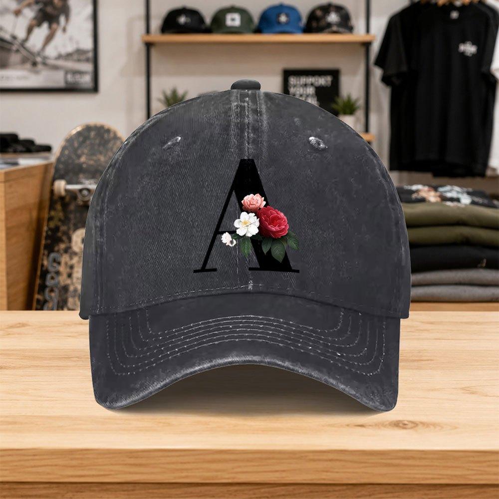 1pc New A Letter Rose Washed Baseball Cap Premium Allmatch Outdoor Accessory Unisex Dad Hat Fashionable Trendy Classic Print