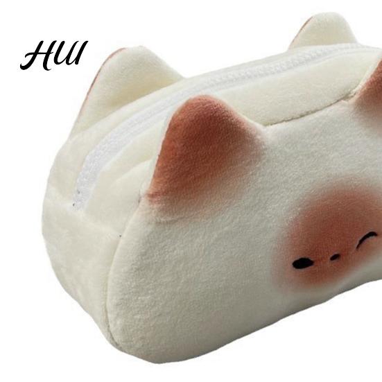 Spacious Stationery Organizer Cute Cat Pencil Case Large Capacity Pouch Toast Shape Slice Bag Smooth Zipper Closure Multipurpose for School