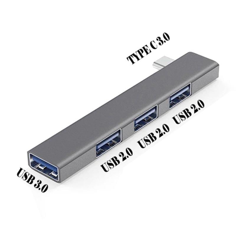 Прямоугольные USB-хабы из алюминиевого сплава, 4 порта USB 3.0 Type C и USB 2.0, Экономия места, Организация рабочего стола, Plug and Play