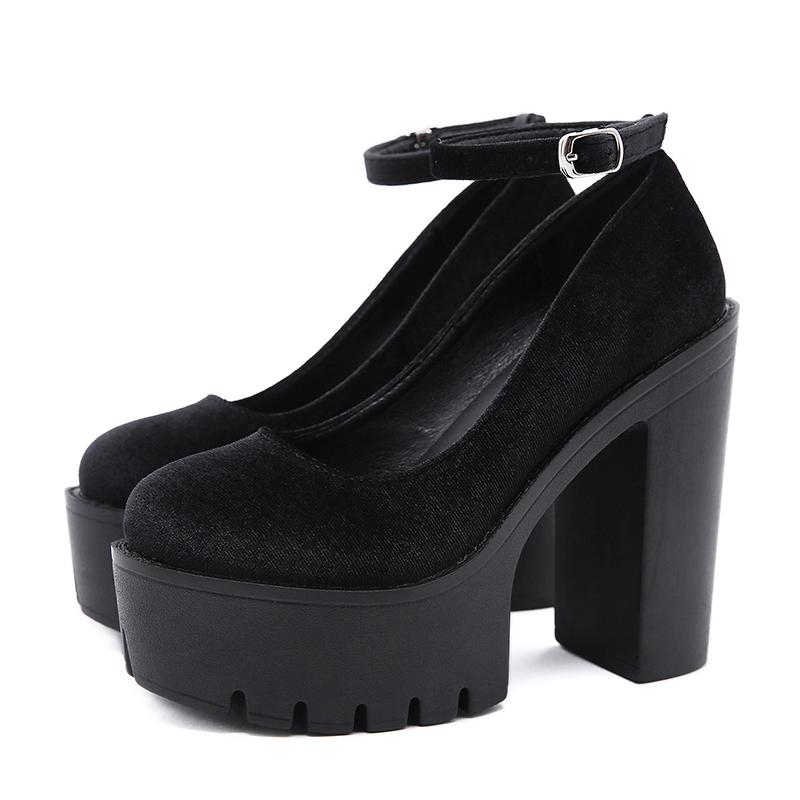 Весенне-осенние пикантные женские туфли-лодочки на платформе, женские туфли на толстом высоком каблуке, женская замшевая уличная обувь на черной резиновой подошве