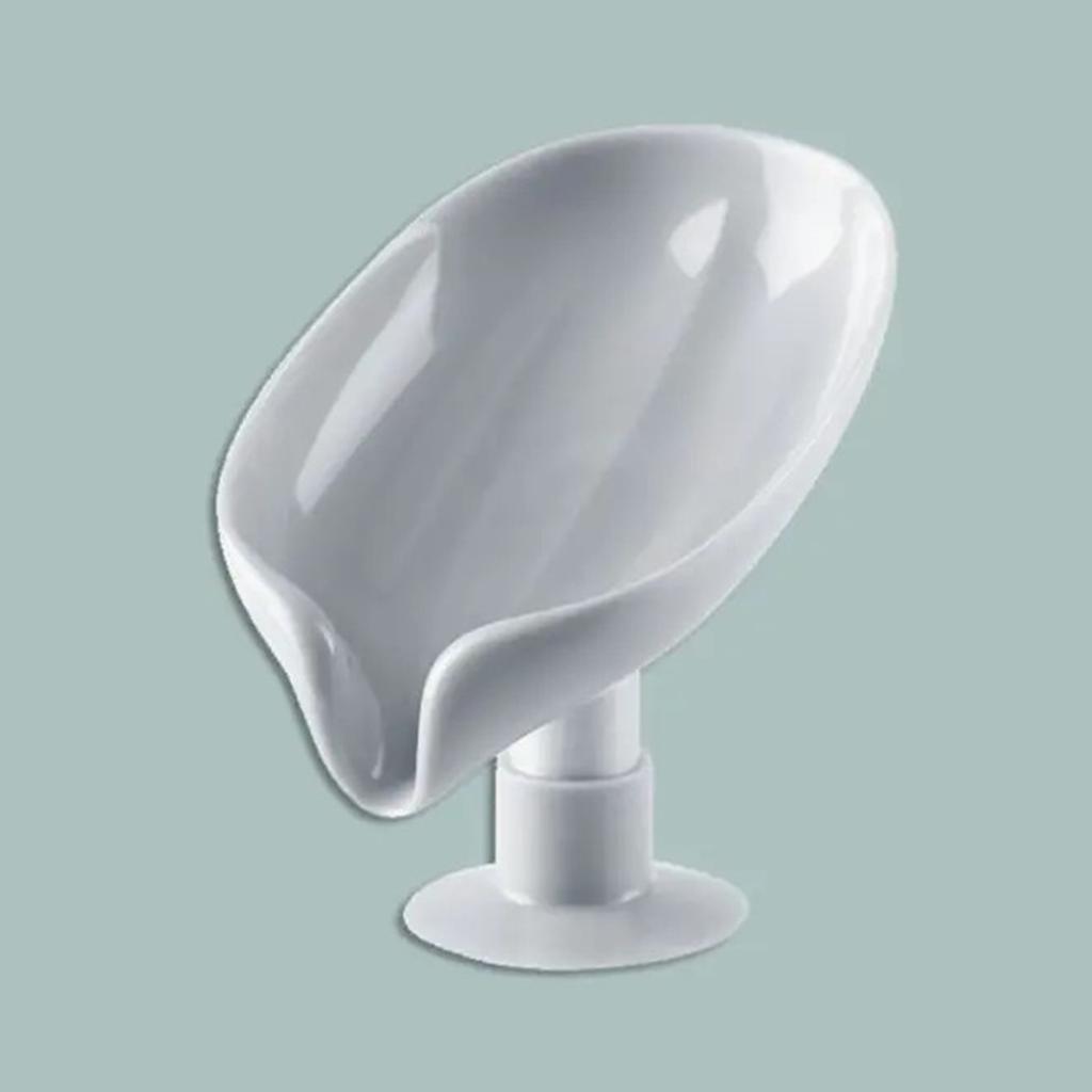Leaf-shaped Soap Box With Suction Cup And Drainage Function Wall-mounted Plastic Soap Holder Oval Bathroom Soap Tray