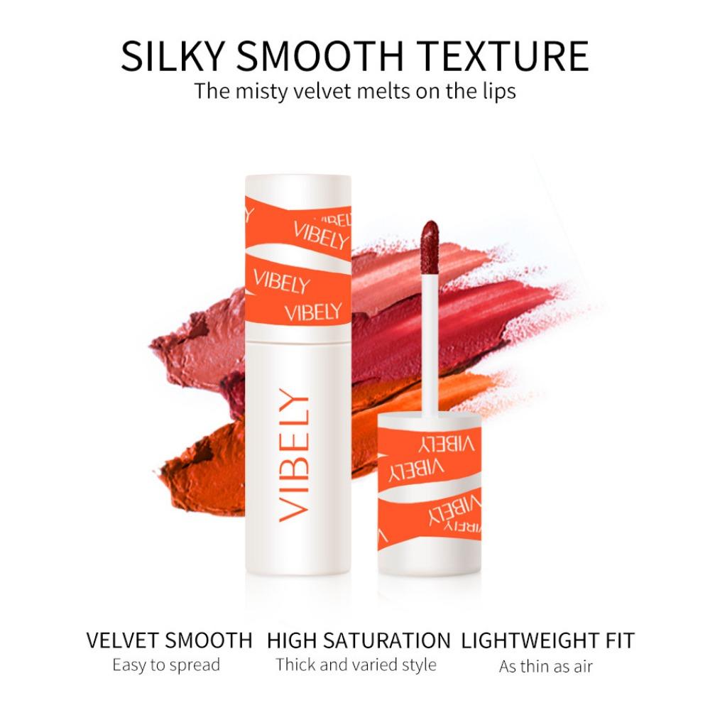 VIBELY Lip Mud Matte Air Fog Velvet Lip Glaze Не прилипает к чашкам, белым губам, щекам, глазури для двух губ