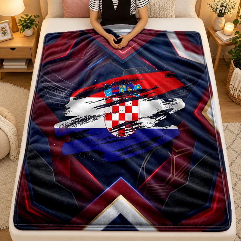 Flannel BlanketCroatia Football Warm Soft Throw Blanket for Indoor Sofa Bed Living Room Use