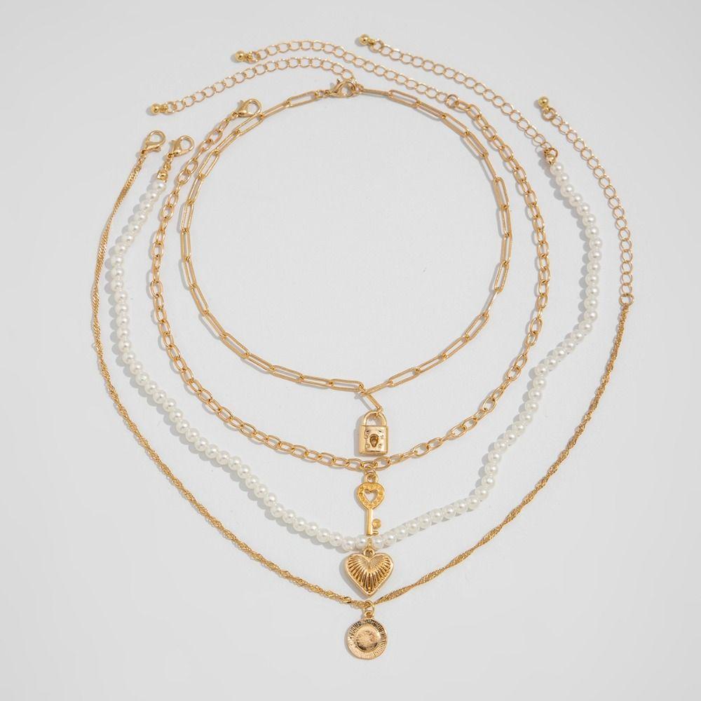 Ожерелье из металлической жемчужной ракушки, многослойное ожерелье в пляжном стиле, винтажное ожерелье из жемчужных бусин, пляж