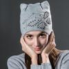 Winter Knitted Velvet Warm Hats Cute Cat Ears With Butterfly Skullies Beanies Women Fashion Caps Casual Hat For Female