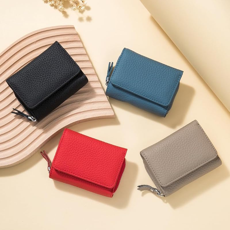Yocipa Genuine leather compact multifunctional Wallet ladies leather tri-fold mini wallet skimming prevention coin purse card holder Coin case small