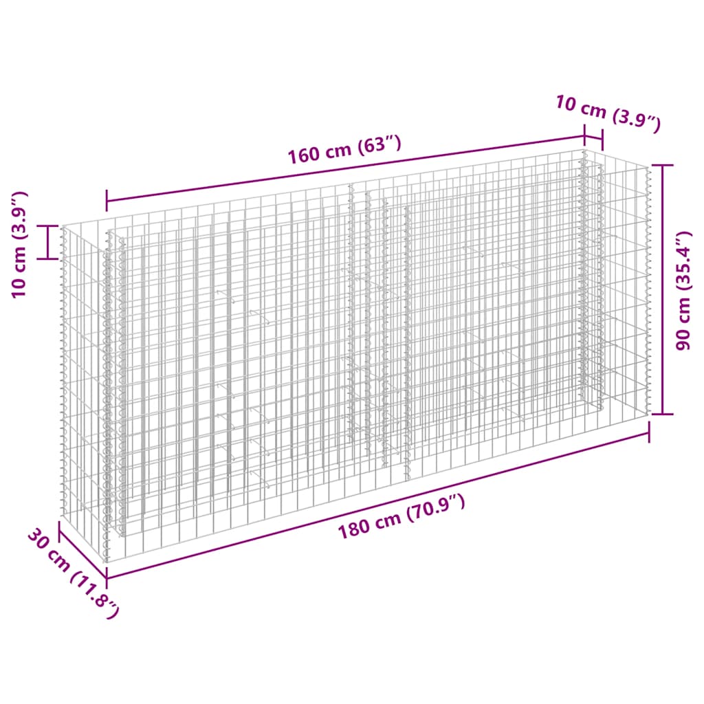 Gabion Raised Bed Galvanized Steel 180 * 30 * 90 cm